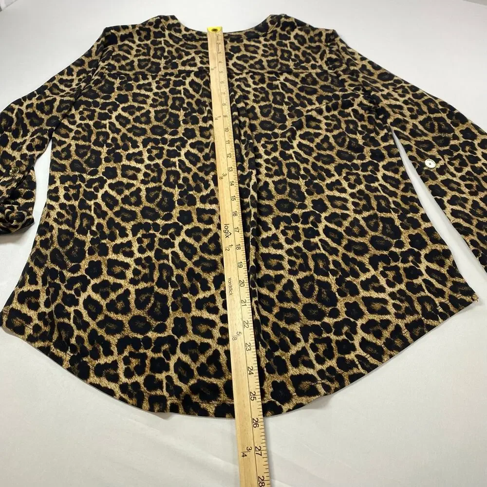 Michael Kors Leopard Print Zip Front Top – Long Sleeve Medium